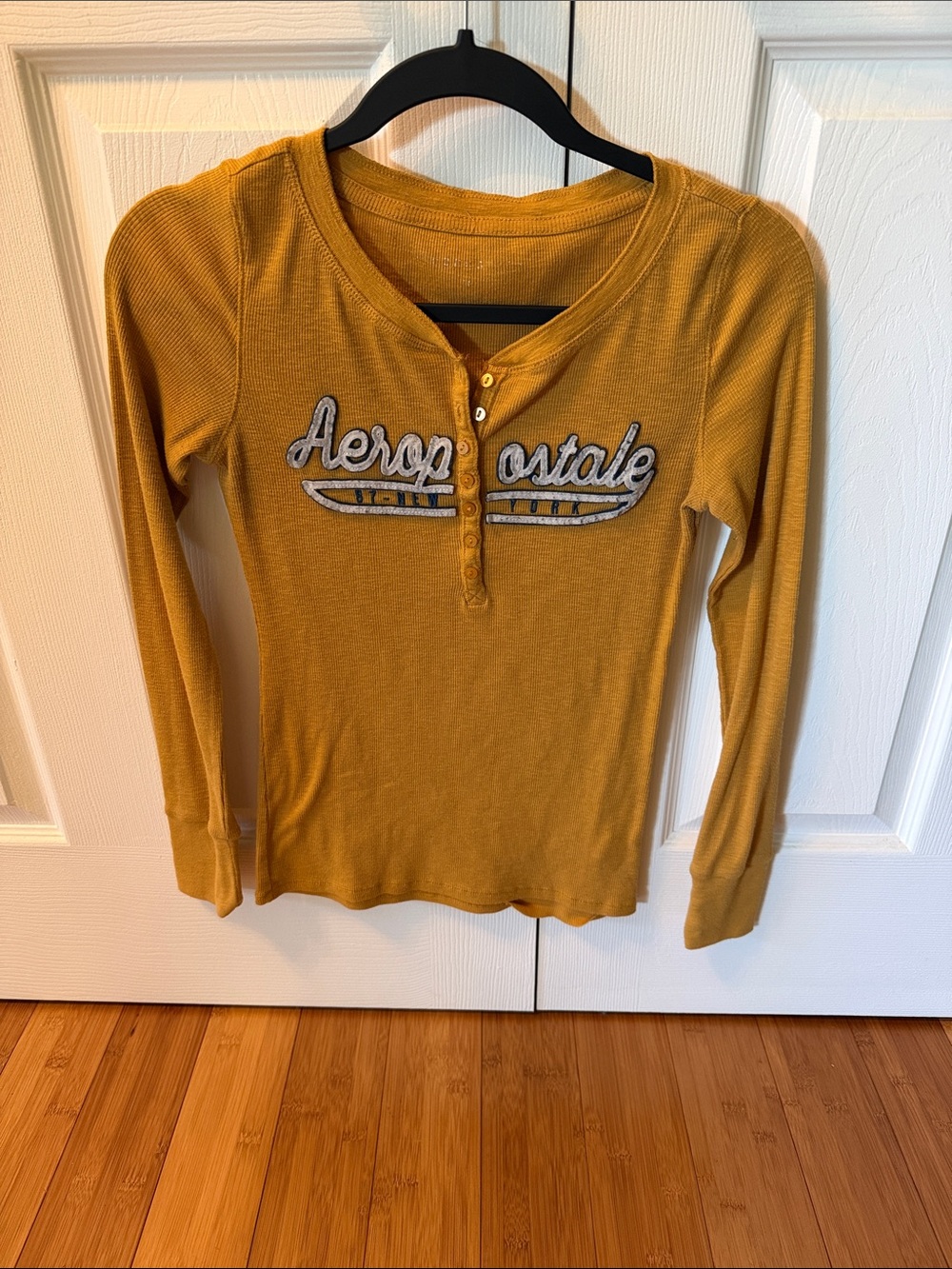 Aeropostale Mustard Yellow Long-Sleeve Henley Tee